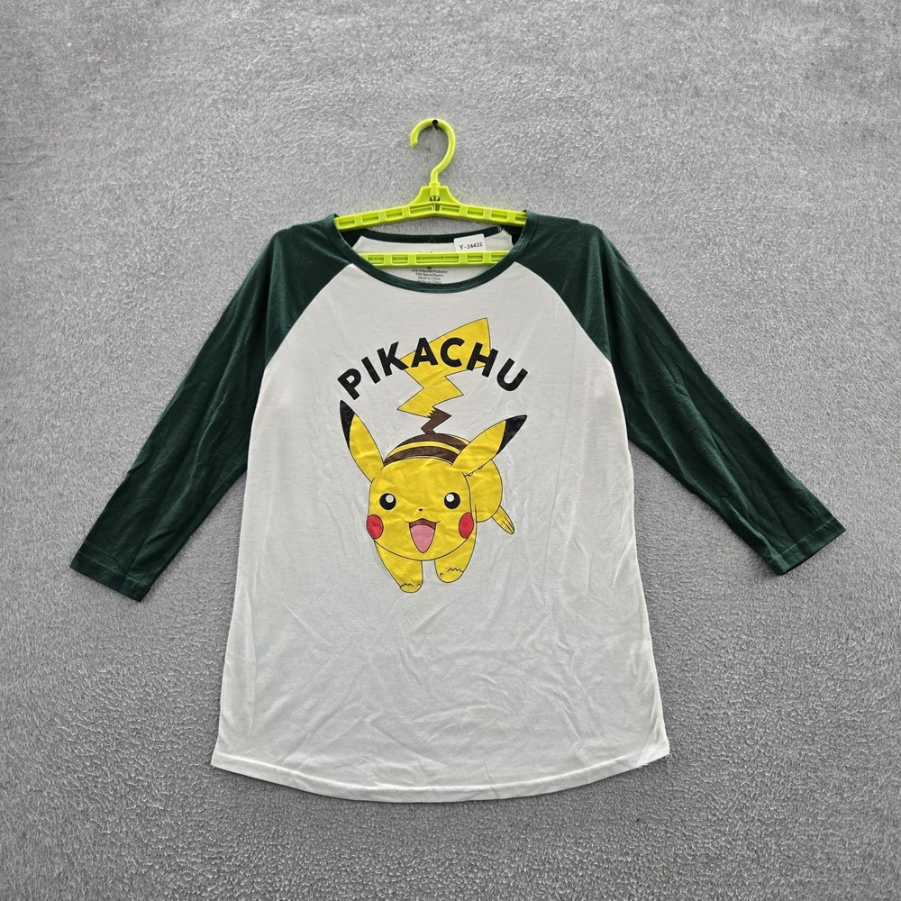 Pokemon Women Shirt XL White Graphic Print Pikachu Raglan Long Sleeve Slim Fit